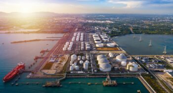 Aerial view tanker and oil storage tank petrochemical oil shipp West Africa's Petroleum Export Market