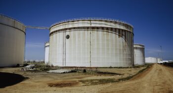 Oil white storage tank with oil